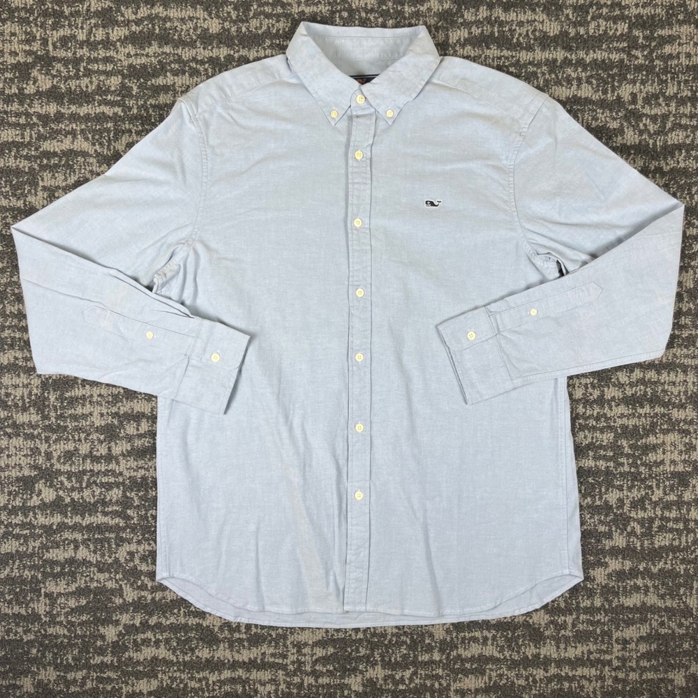 Vineyard Vines Button Down Mens L Blue Solid Oxford Classic Whale Shirt 1W011527